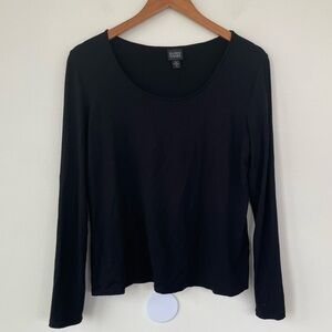 Eileen Fisher Scoop Neck Long Sleeve Stretch Jersey Black Top M Medium